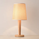 Geometric Fabric Table Lamp Modern Style Single White Nightstand Light with Wooden Base