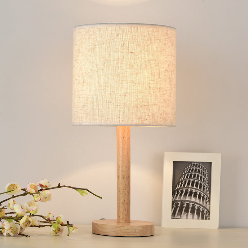 Geometric Fabric Table Lamp Modern Style Single White Nightstand Light with Wooden Base