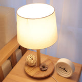 Tapered Bedroom Table Light Fabric 1-Light Contemporary Nightstand Lighting in Wood