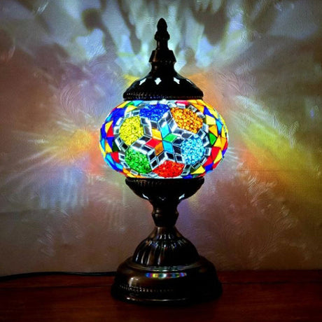 Turkish Oblate Nightstand Lamp Single-Bulb Stained Glass Table Light for Restaurant