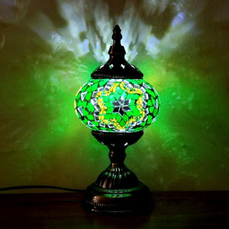 Turkish Oblate Nightstand Lamp Single-Bulb Stained Glass Table Light for Restaurant