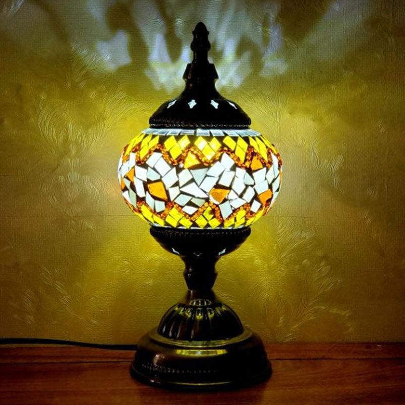 Turkish Oblate Nightstand Lamp Single-Bulb Stained Glass Table Light for Restaurant