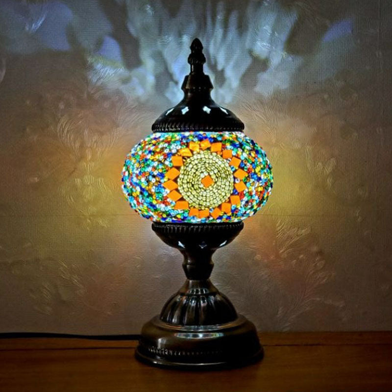 Turkish Oblate Nightstand Lamp Single-Bulb Stained Glass Table Light for Restaurant