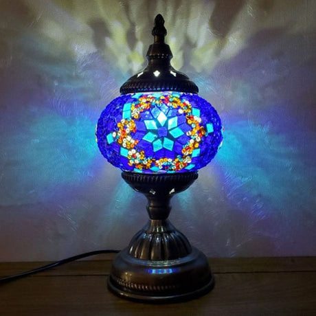 Turkish Oblate Nightstand Lamp Single-Bulb Stained Glass Table Light for Restaurant