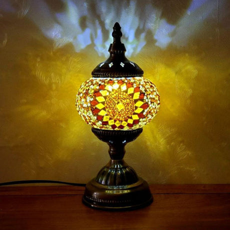 Turkish Oblate Nightstand Lamp Single-Bulb Stained Glass Table Light for Restaurant