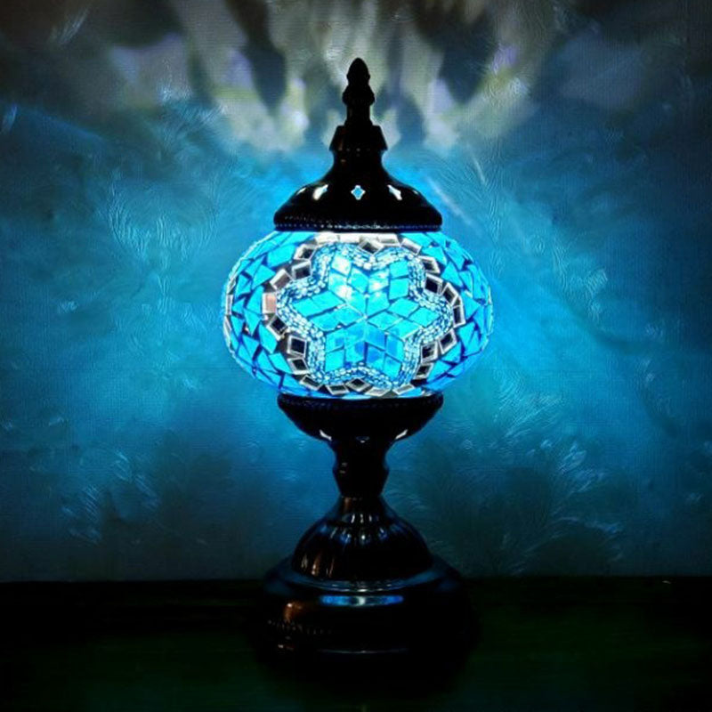 Turkish Oblate Nightstand Lamp Single-Bulb Stained Glass Table Light for Restaurant