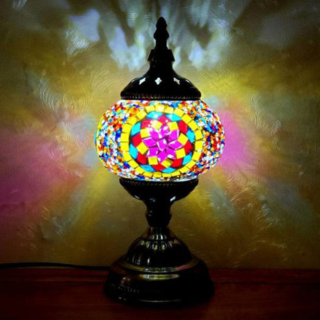 Turkish Oblate Nightstand Lamp Single-Bulb Stained Glass Table Light for Restaurant