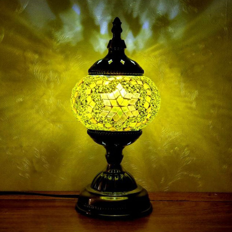 Turkish Oblate Nightstand Lamp Single-Bulb Stained Glass Table Light for Restaurant