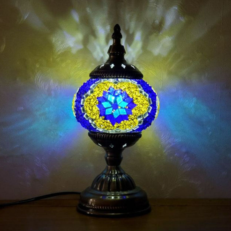 Turkish Oblate Nightstand Lamp Single-Bulb Stained Glass Table Light for Restaurant