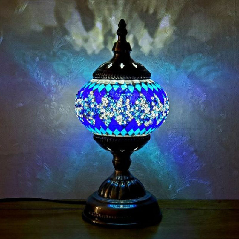 Turkish Oblate Nightstand Lamp Single-Bulb Stained Glass Table Light for Restaurant