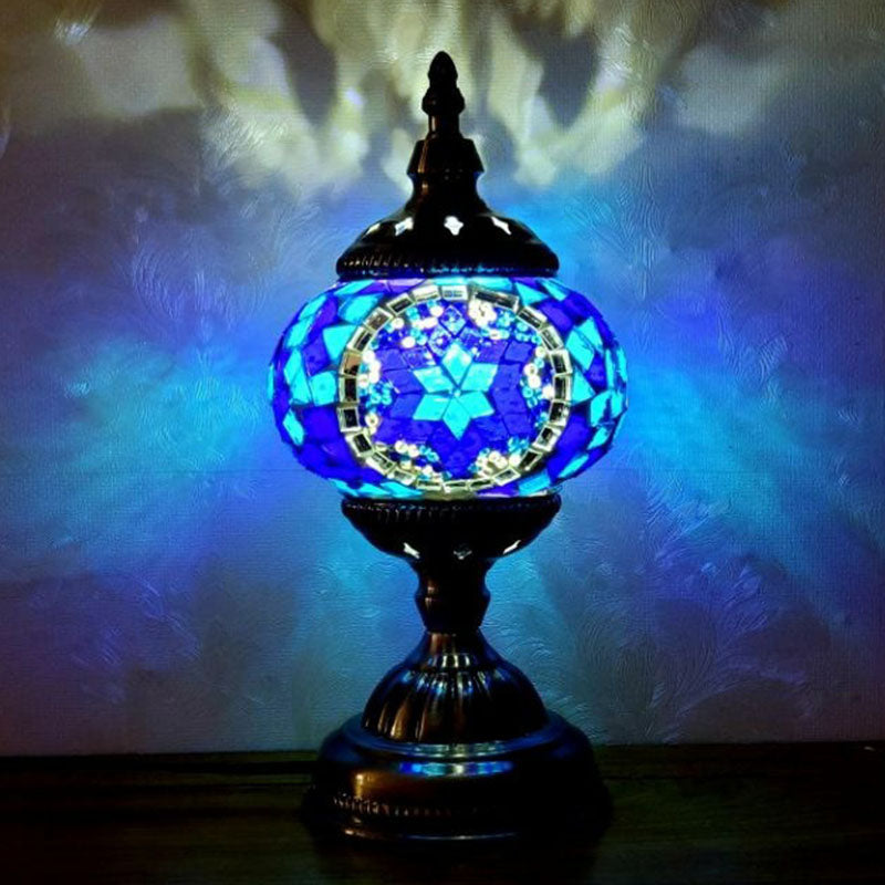 Turkish Oblate Nightstand Lamp Single-Bulb Stained Glass Table Light for Restaurant