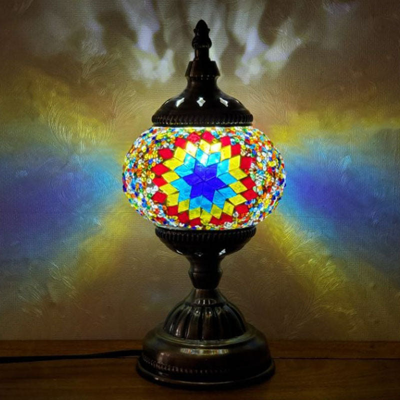 Turkish Oblate Nightstand Lamp Single-Bulb Stained Glass Table Light for Restaurant