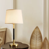 Single Table Lamp Traditional Tapered Drum Fabric Nightstand Lighting in Brass for Living Room
