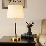 Single Table Lamp Traditional Tapered Drum Fabric Nightstand Lighting in Brass for Living Room