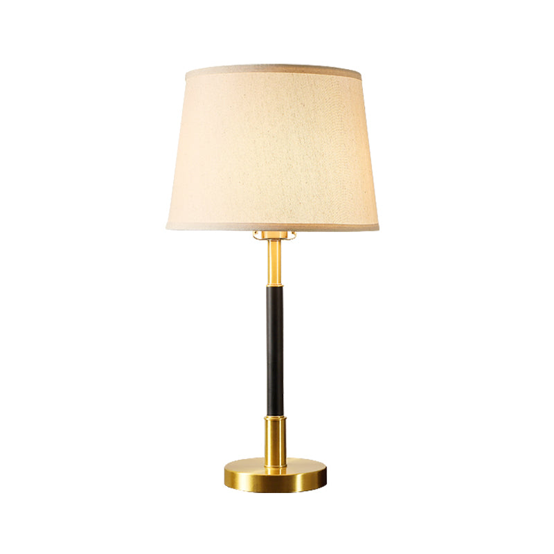 Single Table Lamp Traditional Tapered Drum Fabric Nightstand Lighting in Brass for Living Room