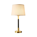 Single Table Lamp Traditional Tapered Drum Fabric Nightstand Lighting in Brass for Living Room