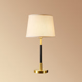 Single Table Lamp Traditional Tapered Drum Fabric Nightstand Lighting in Brass for Living Room