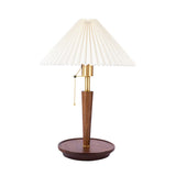 Cone Pleated Fabric Nightstand Lamp Minimalism 1-Light Living Room Table Light with Pull Chain in White