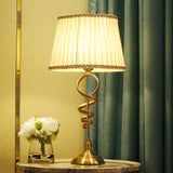 1 Head Table Lighting Classic Spiral Metallic Nightstand Lamp with Tapered Pleated Fabric Shade