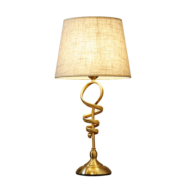 1 Head Table Lighting Classic Spiral Metallic Nightstand Lamp with Tapered Pleated Fabric Shade