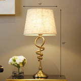 1 Head Table Lighting Classic Spiral Metallic Nightstand Lamp with Tapered Pleated Fabric Shade