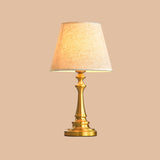 Traditional Empire Shade Table Lamp Single Fabric Nightstand Lighting with Baluster Base in Brass