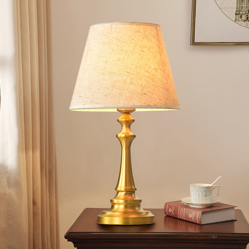 Traditional Empire Shade Table Lamp Single Fabric Nightstand Lighting with Baluster Base in Brass