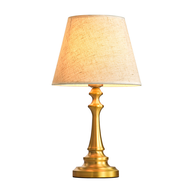 Traditional Empire Shade Table Lamp Single Fabric Nightstand Lighting with Baluster Base in Brass