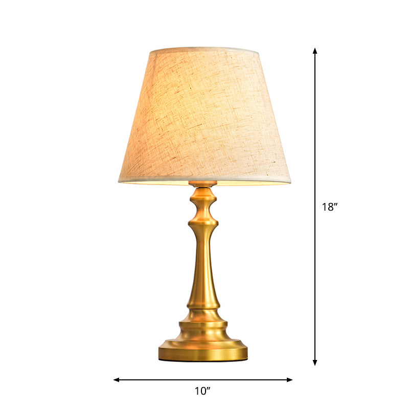 Traditional Empire Shade Table Lamp Single Fabric Nightstand Lighting with Baluster Base in Brass