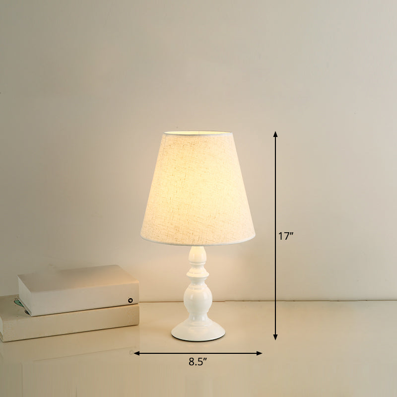 Baluster Iron Nightstand Lamp Minimalism 1-Light Bedside Table Light with Tapered Fabric Shade