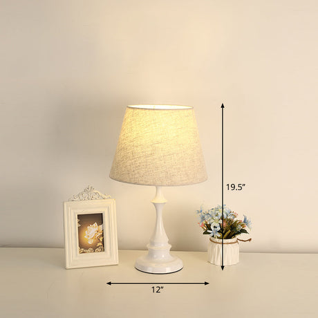 Baluster Iron Nightstand Lamp Minimalism 1-Light Bedside Table Light with Tapered Fabric Shade