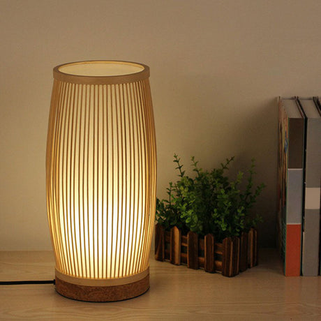 Barrel Living Room Table Lighting Bamboo 1-Light Simplicity Nightstand Lamp in Wood