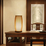 Barrel Living Room Table Lighting Bamboo 1-Light Simplicity Nightstand Lamp in Wood