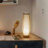 Bamboo Elongated Oval Nightstand Lamp Asian Style 1 Bulb Table Lighting in Wood for Tea Room