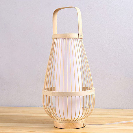 Basket Shaped Bamboo Table Lamp Minimalist 1 Head Wood Nightstand Light for Restaurant