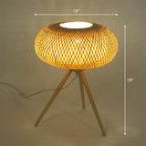 Shaded Nightstand Lamp Contemporary Bamboo Single Tea Room Table Lighting in Wood