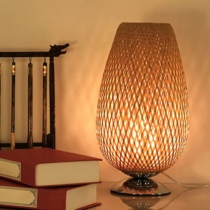 Egg-Like Bedside Table Lighting Rattan Single-Bulb Simplicity Nightstand Lamp in Wood