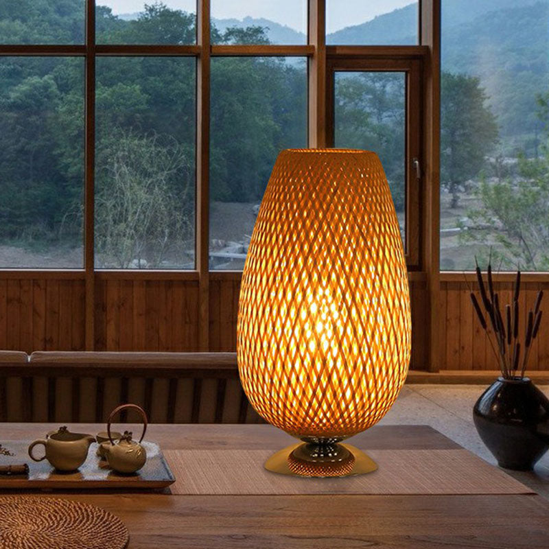 Egg-Like Bedside Table Lighting Rattan Single-Bulb Simplicity Nightstand Lamp in Wood