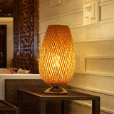 Egg-Like Bedside Table Lighting Rattan Single-Bulb Simplicity Nightstand Lamp in Wood