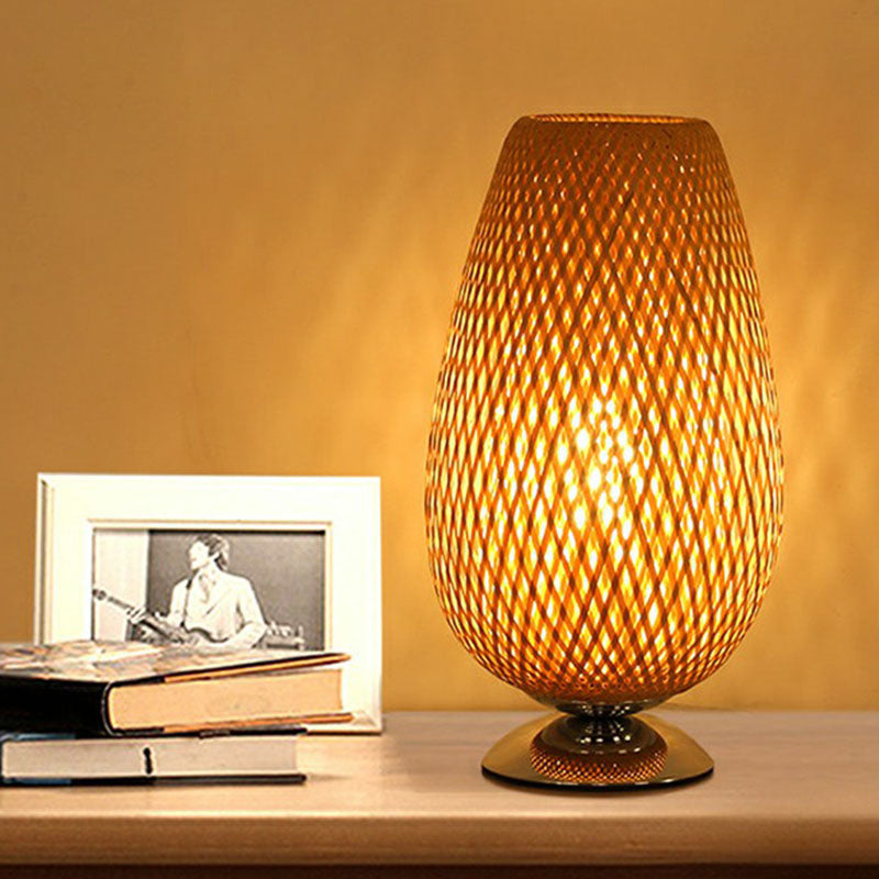 Egg-Like Bedside Table Lighting Rattan Single-Bulb Simplicity Nightstand Lamp in Wood