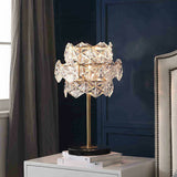 Clear Crystal Glass Snowflakes Nightstand Lamp Post-Modern 2 Bulbs Table Light in Gold