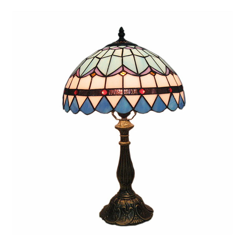Single Table Light Mediterranean Dome Stained Glass Nightstand Lighting for Bedside