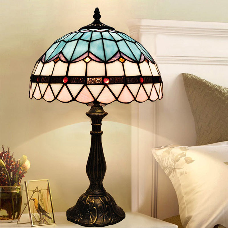Single Table Light Mediterranean Dome Stained Glass Nightstand Lighting for Bedside