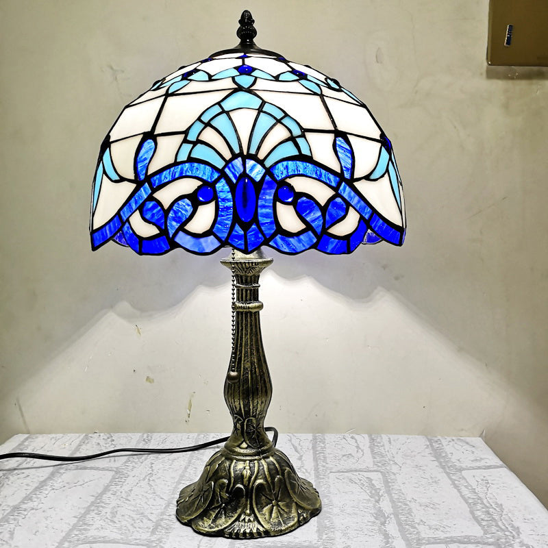 Single Table Light Mediterranean Dome Stained Glass Nightstand Lighting for Bedside