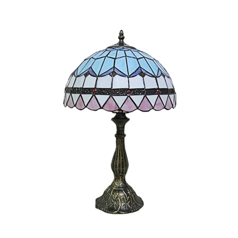 Single Table Light Mediterranean Dome Stained Glass Nightstand Lighting for Bedside