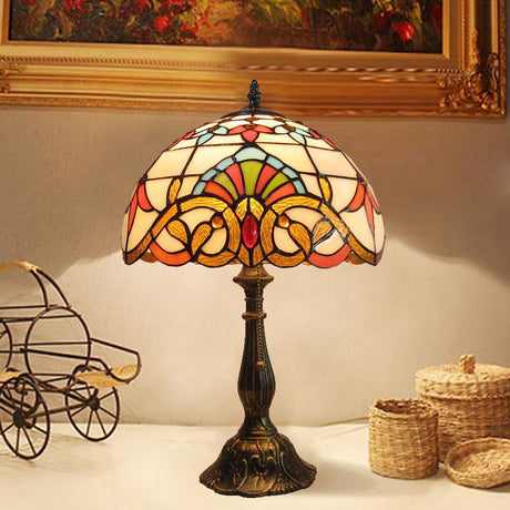 Single Table Light Mediterranean Dome Stained Glass Nightstand Lighting for Bedside