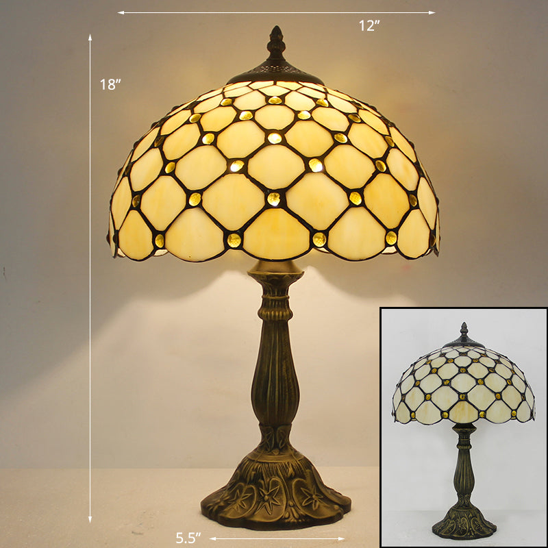 Tiffany Bowl Nightstand Lamp Single-Bulb Stained Glass Table Light Ideas for Restaurant
