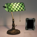 Half Cylinder Table Lighting 1-Light Gridded Glass Antique Nightstand Lamp with Pull Chain