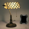 Half Cylinder Table Lighting 1-Light Gridded Glass Antique Nightstand Lamp with Pull Chain