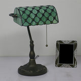 Half Cylinder Table Lighting 1-Light Gridded Glass Antique Nightstand Lamp with Pull Chain